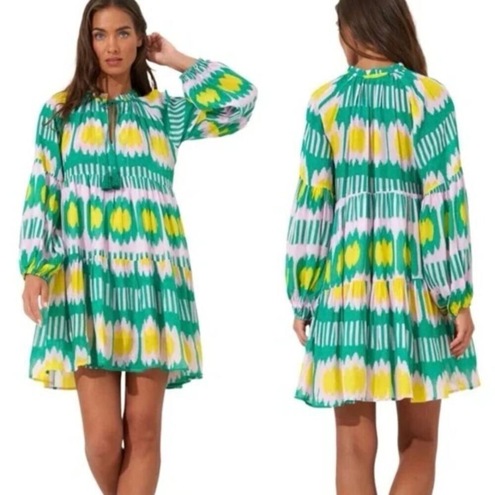 Oliphant Swing Dress Tunic Balloon Sleeves Ikat Print, Size S, New with Tag $289